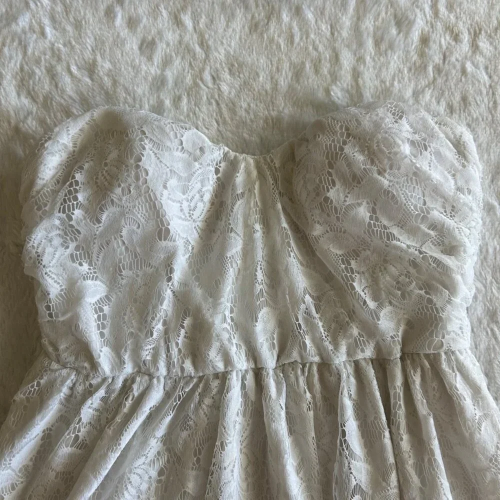 Poetry‎ White Lace Country Western Boho Strapless babydoll Dress Casual - Medium